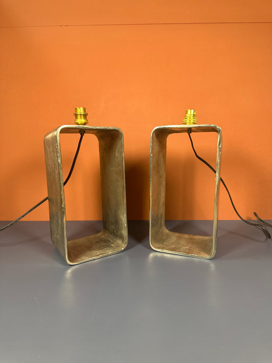 Pair of Aura London Polished Metal Table Lamps – 35cm Modern Industrial Style
