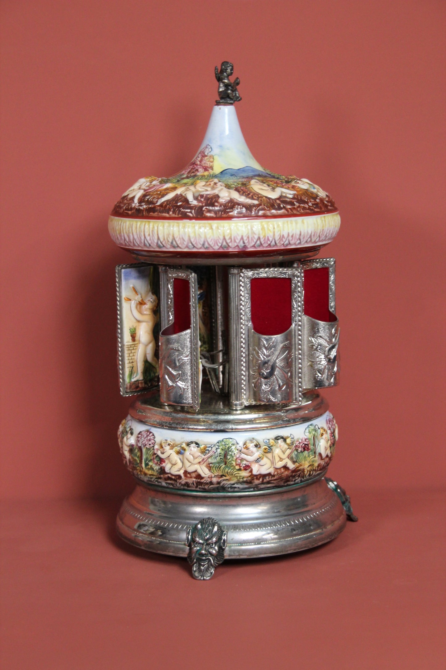 Vintage Italian Musical Carousel Cigarette Dispenser – Mid 20th Century