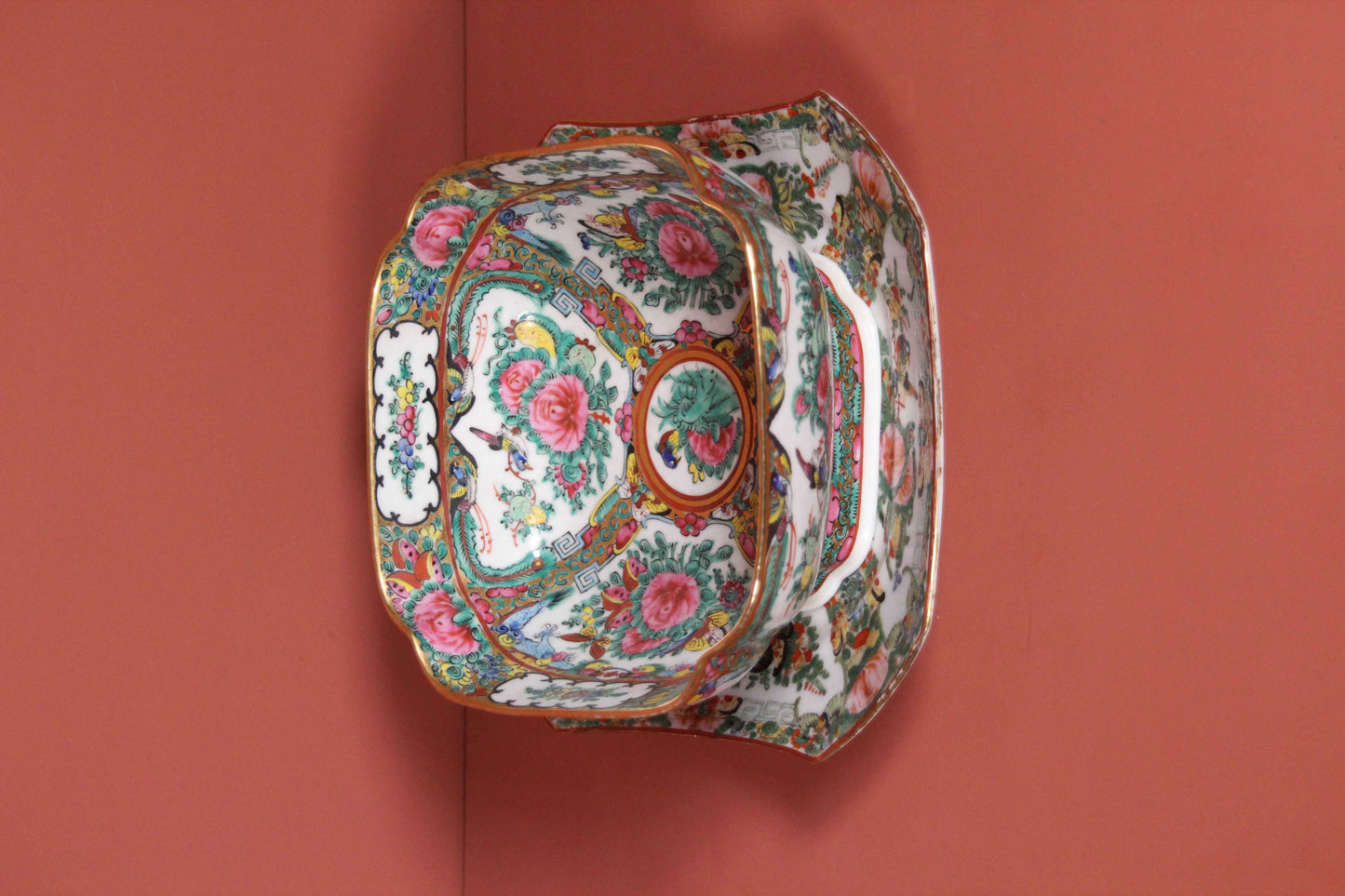 Antique Chinese Rose Medallion Bowl & Underplate – Hand-Painted Set