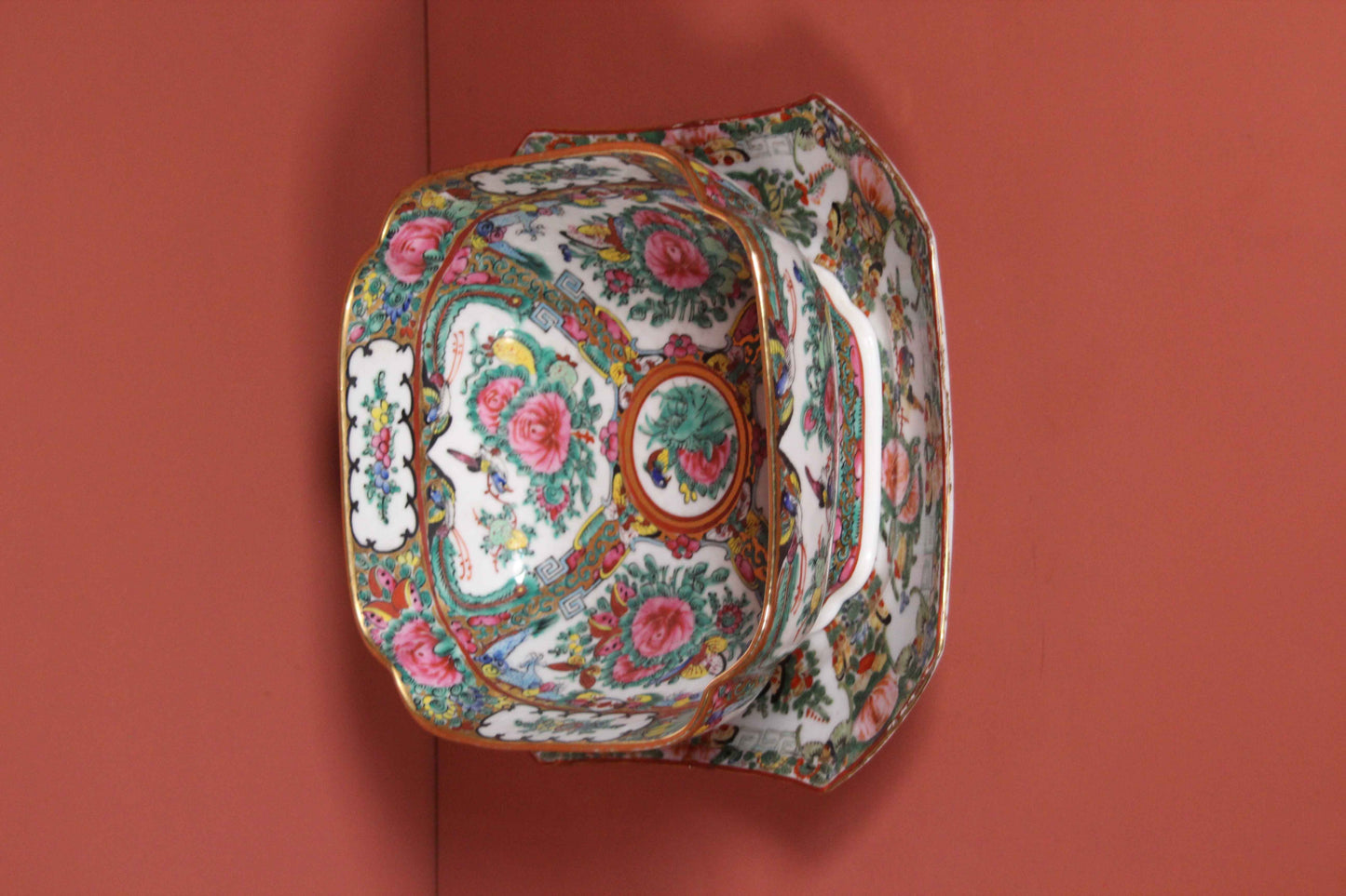 Antique Chinese Rose Medallion Bowl & Underplate – Hand-Painted Set