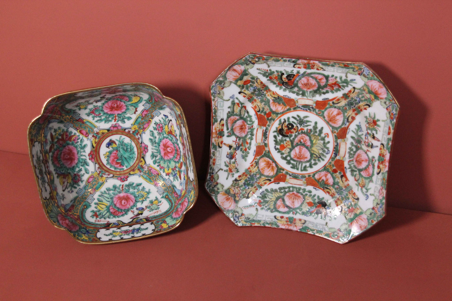 Antique Chinese Rose Medallion Bowl & Underplate – Hand-Painted Set
