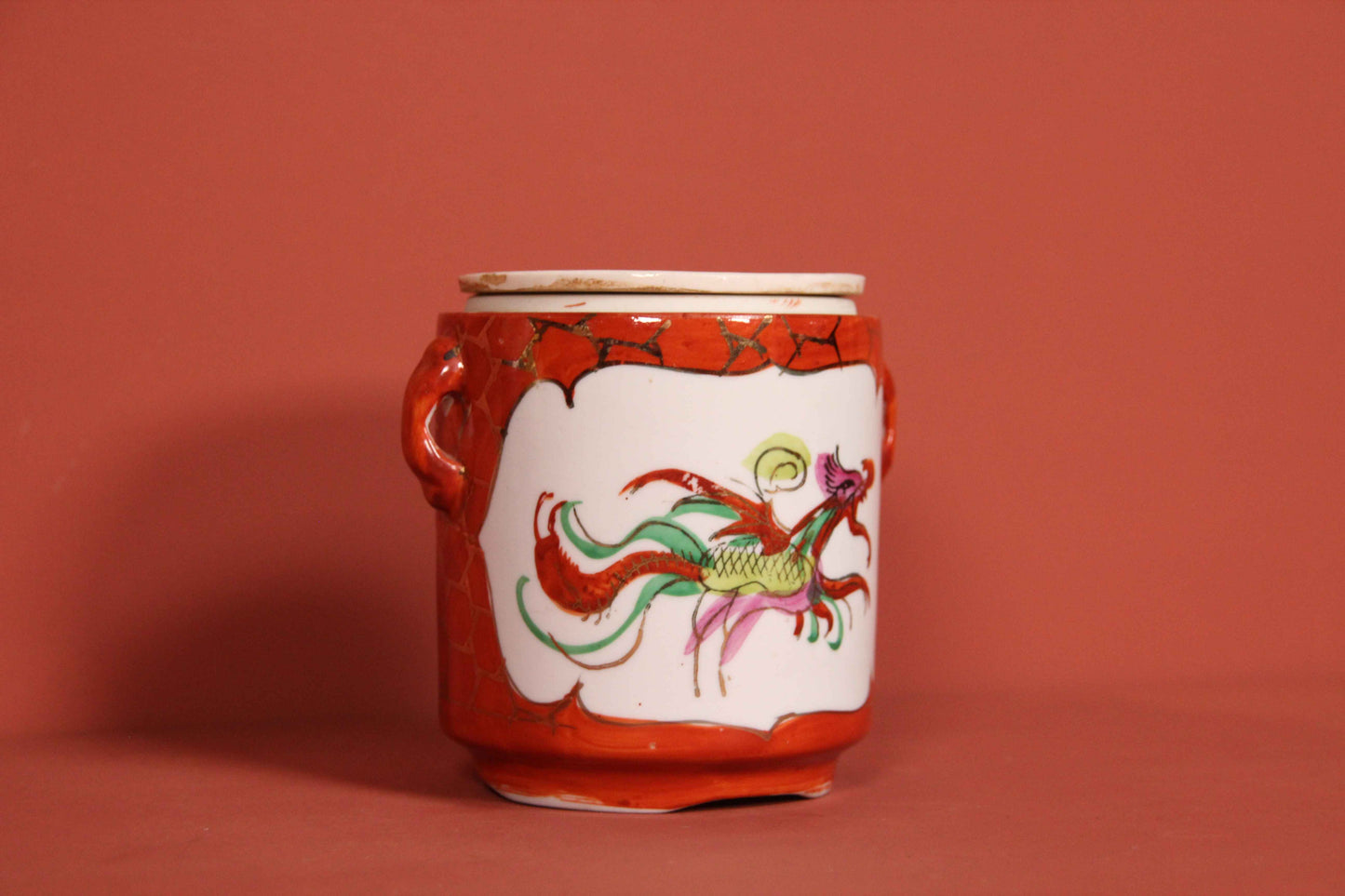 Chinese Porcelain Tea Caddy / Ginger Jar – Hand-Painted Dragon & Phoenix – Qing