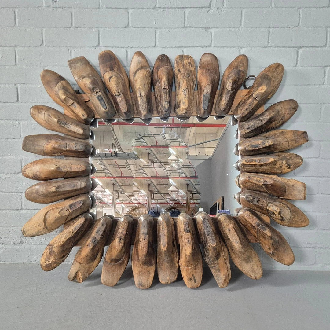 Large Vintage Shoe Last Mirror – Industrial Style Wall Art, 98x110cm
