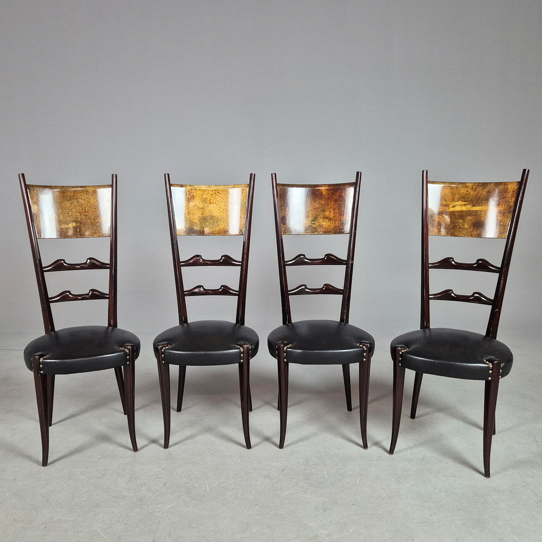 Set of 4 Aldo Tura Style High-Back Dining Chairs – Lacquered Goatskin