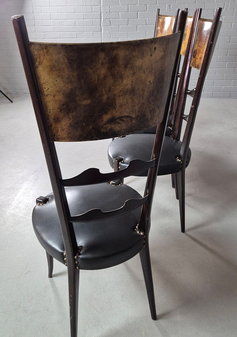 Set of 4 Aldo Tura Style High-Back Dining Chairs – Lacquered Goatskin