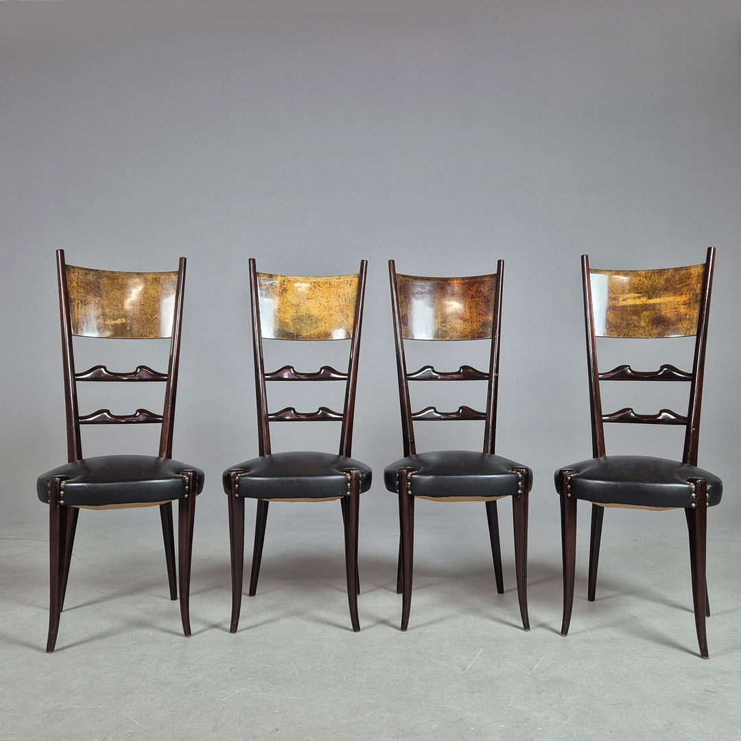 Set of 4 Aldo Tura Style High-Back Dining Chairs – Lacquered Goatskin