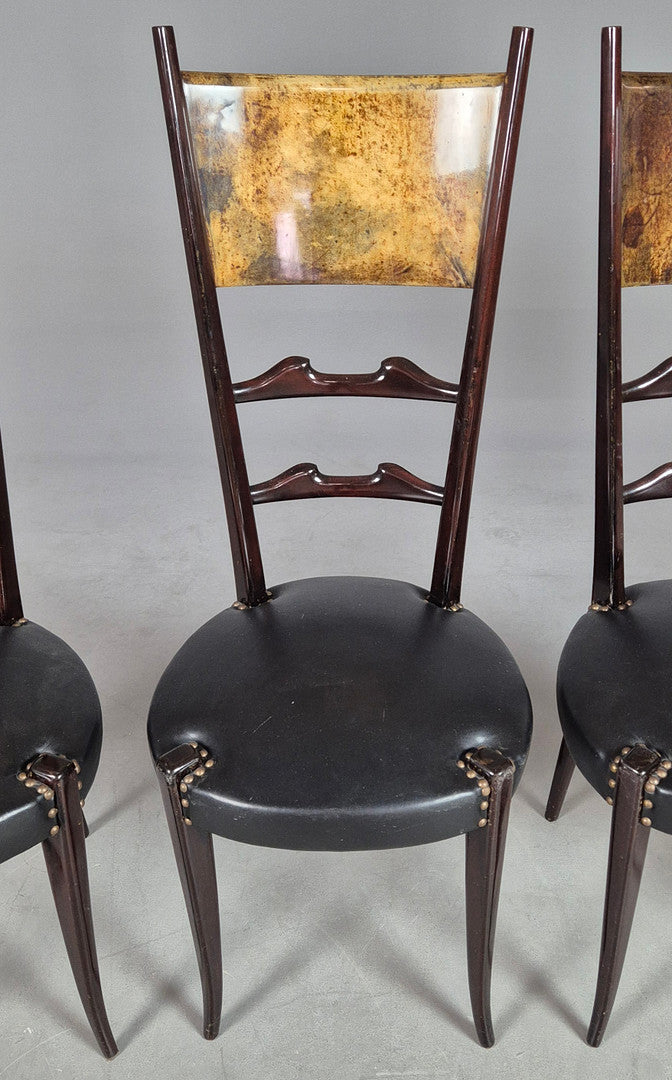 Set of 4 Aldo Tura Style High-Back Dining Chairs – Lacquered Goatskin