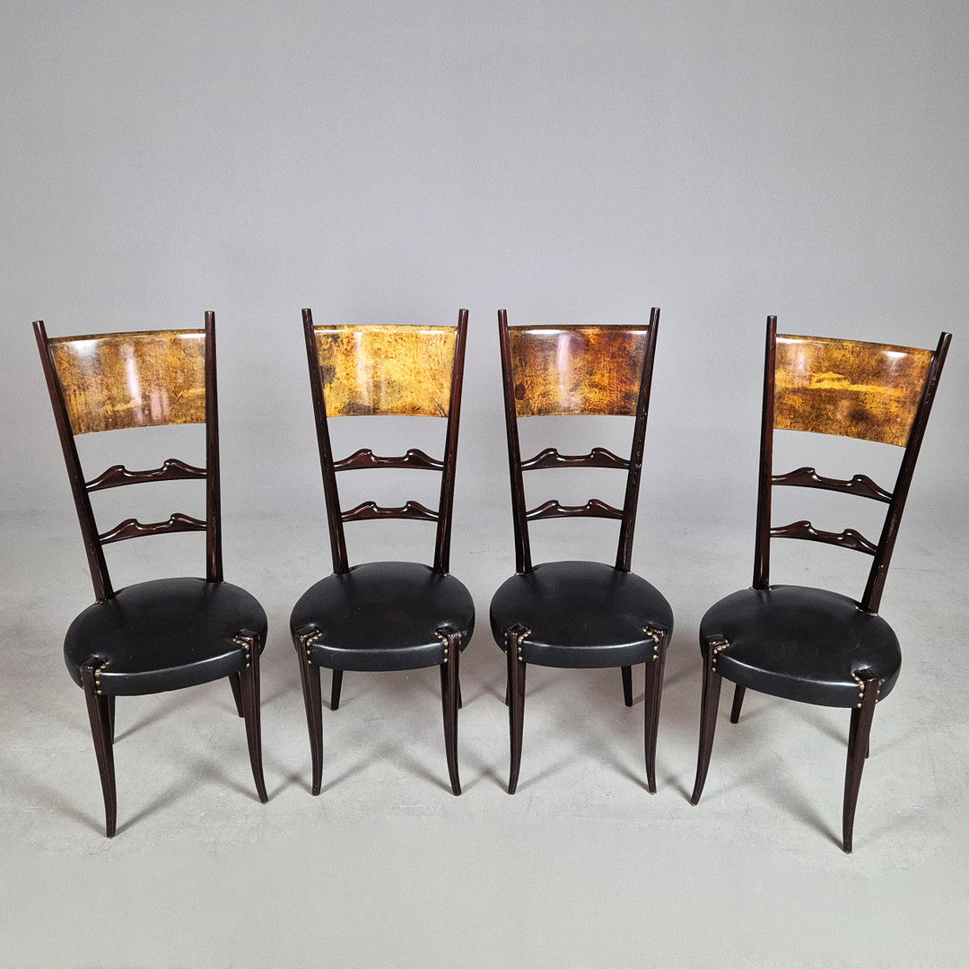 Set of 4 Aldo Tura Style High-Back Dining Chairs – Lacquered Goatskin