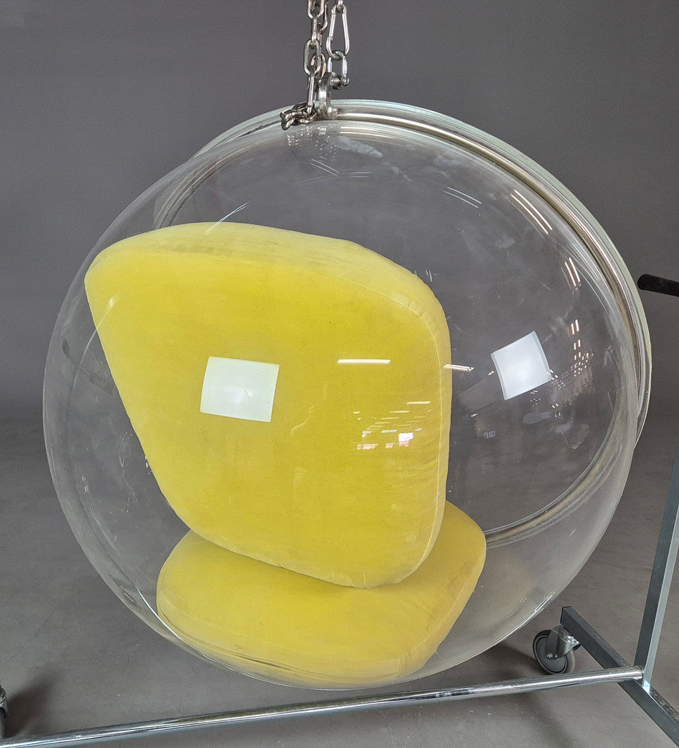 Eero Aarnio Style Bubble Hanging Chair with Yellow Cushions