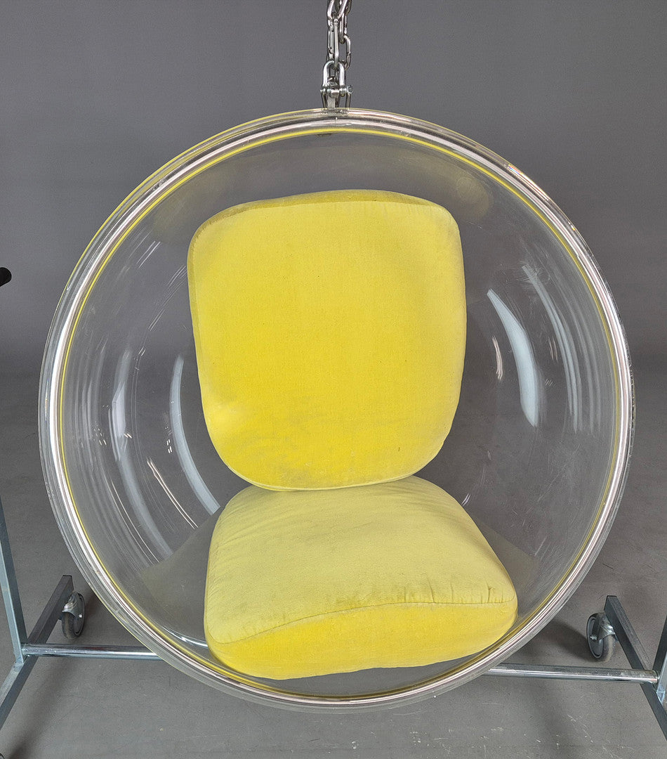 Eero Aarnio Style Bubble Hanging Chair with Yellow Cushions