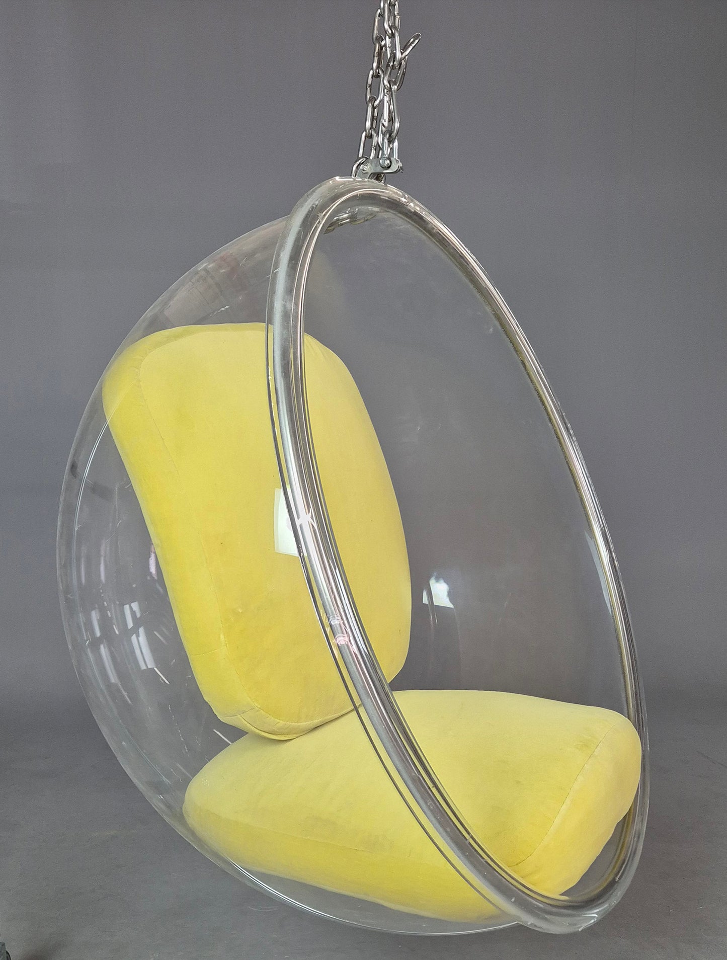 Eero Aarnio Style Bubble Hanging Chair with Yellow Cushions