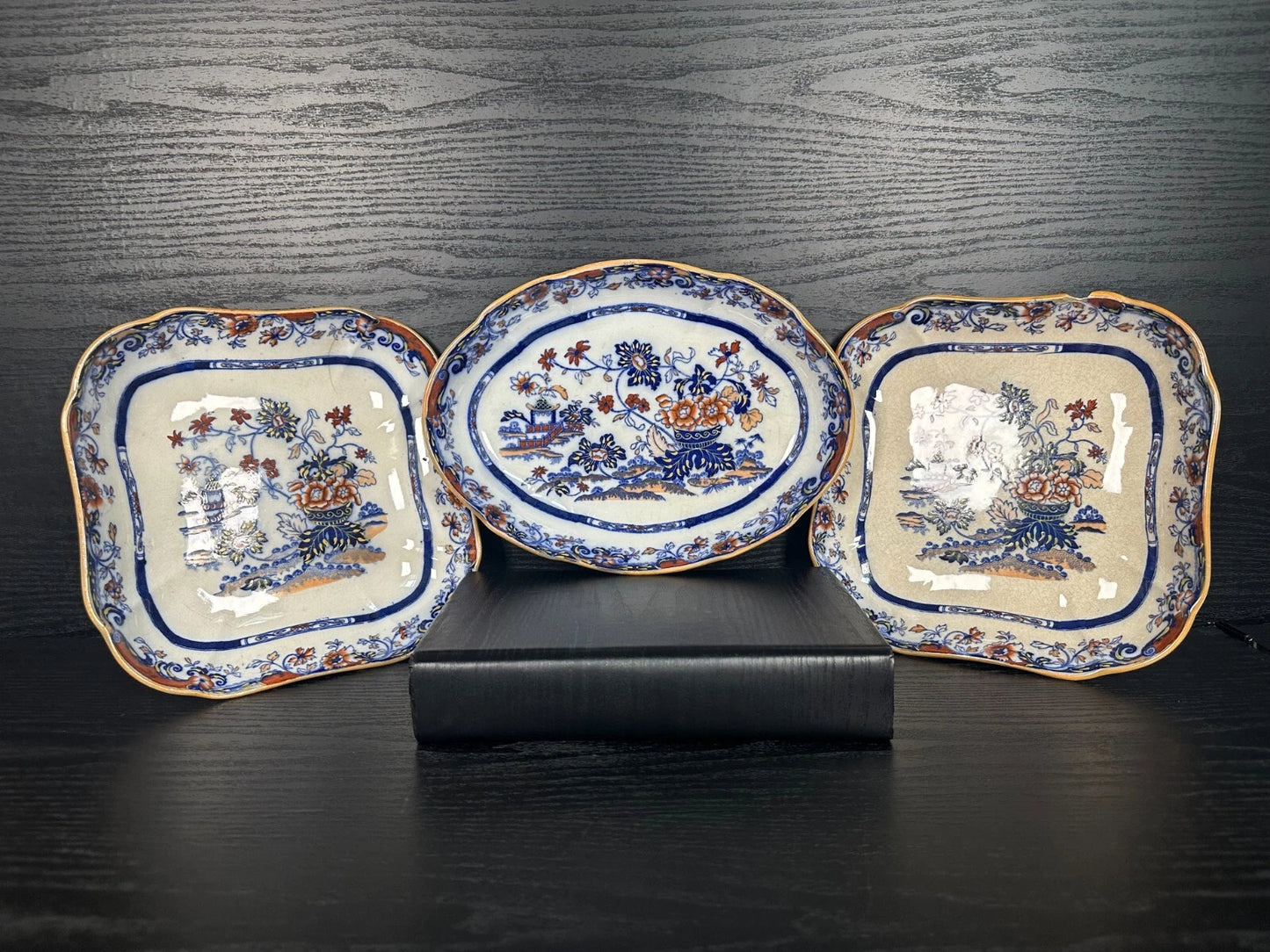 Antique Amherst Japan Stone China Imari Plates – Set of 3 Dishes – c.4716