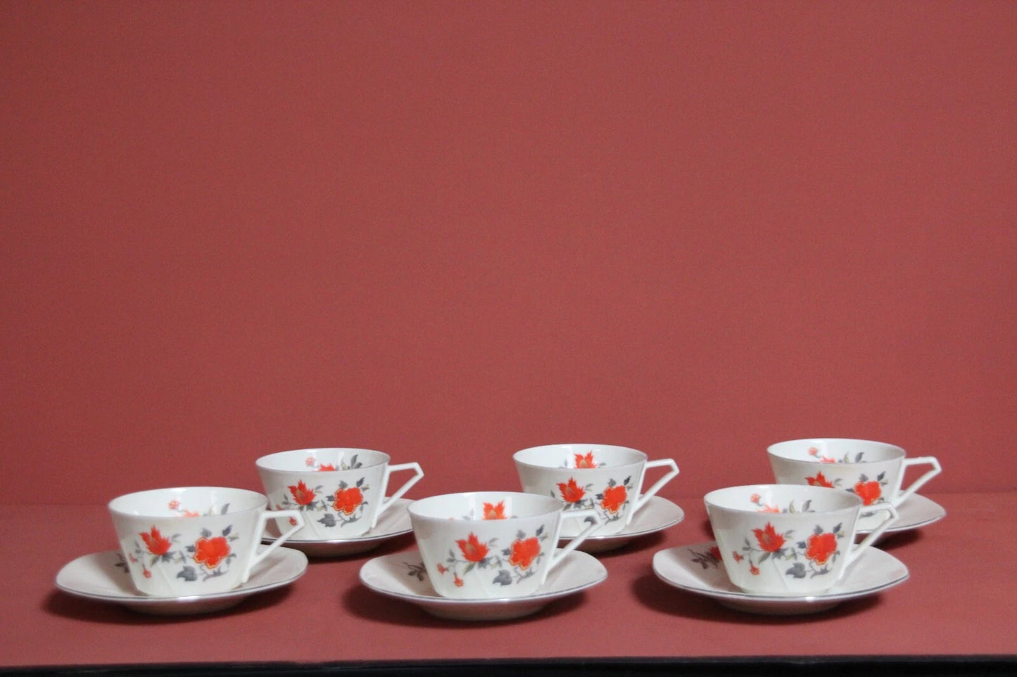 Victoria Czechoslovakia Art Deco Tea Cups & Saucers – Set of 6