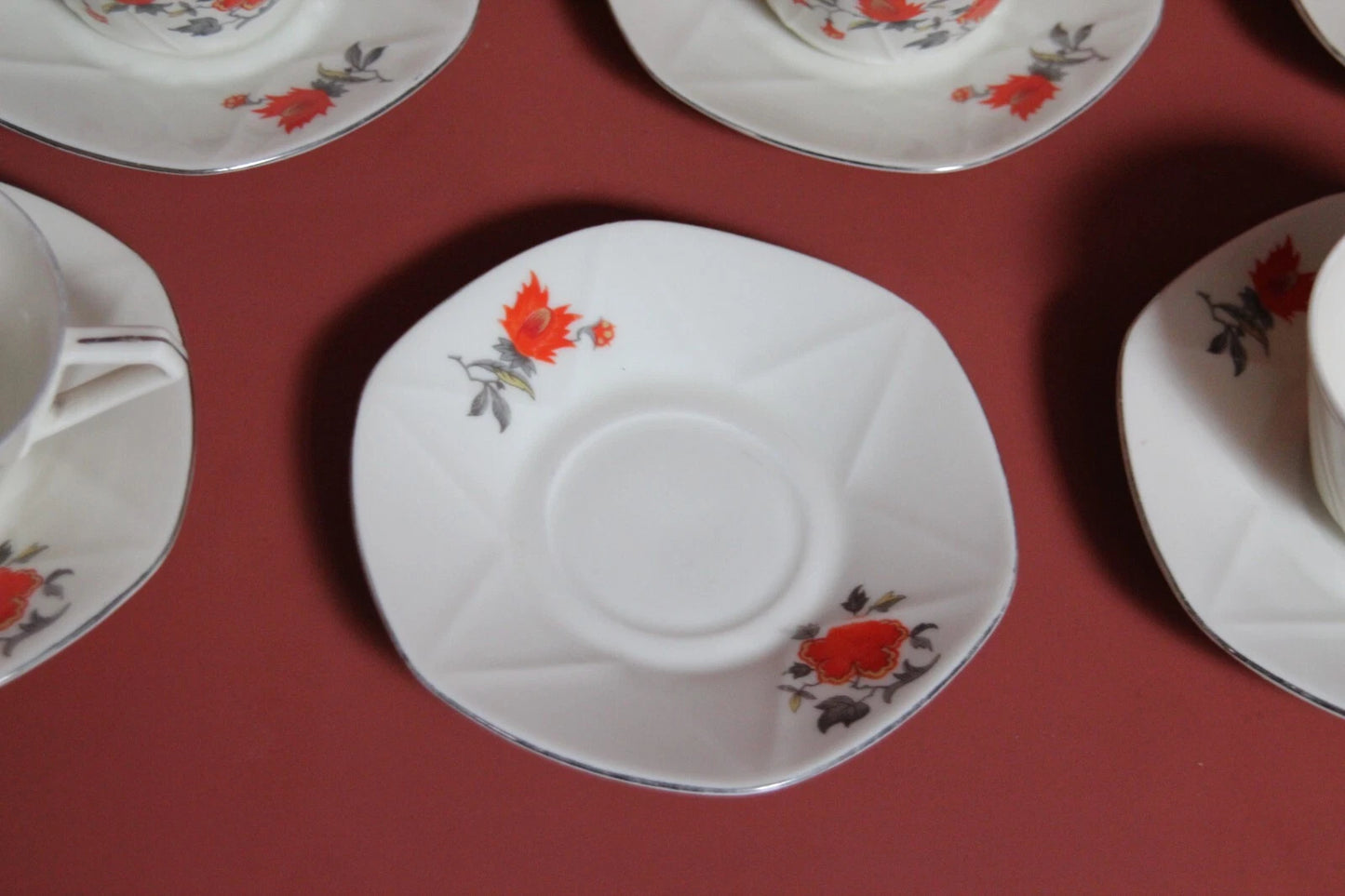 Victoria Czechoslovakia Art Deco Tea Cups & Saucers – Set of 6