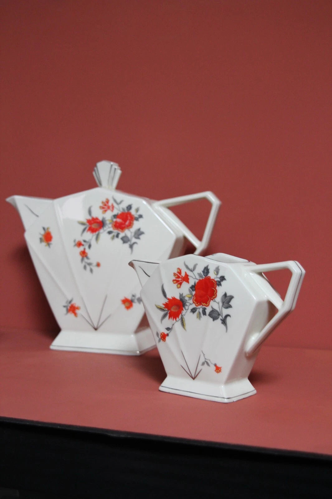 Victoria Czechoslovakia Deco Tea Set – Teapot, Sugar Bowl & Milk Jug