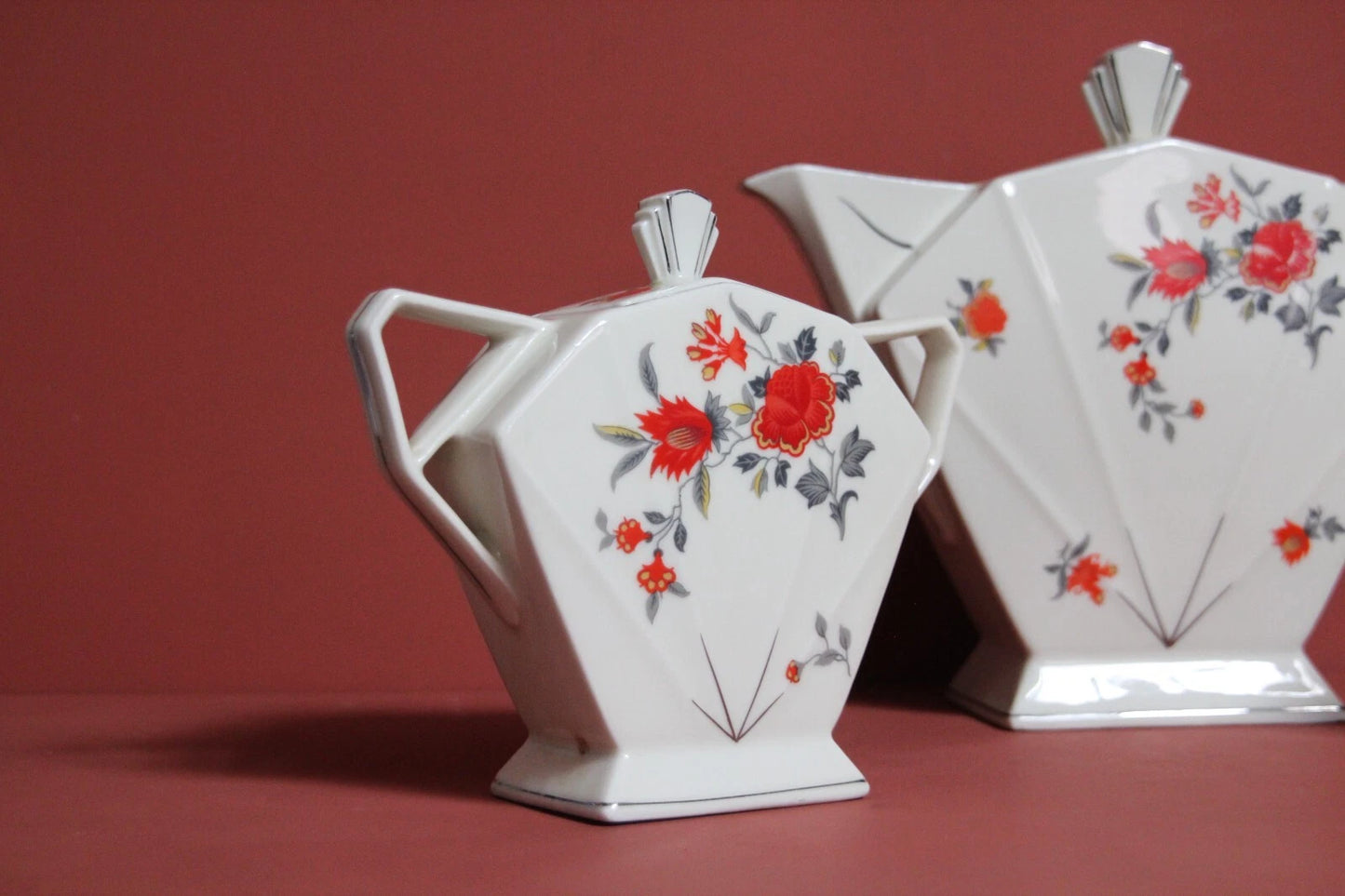 Victoria Czechoslovakia Deco Tea Set – Teapot, Sugar Bowl & Milk Jug