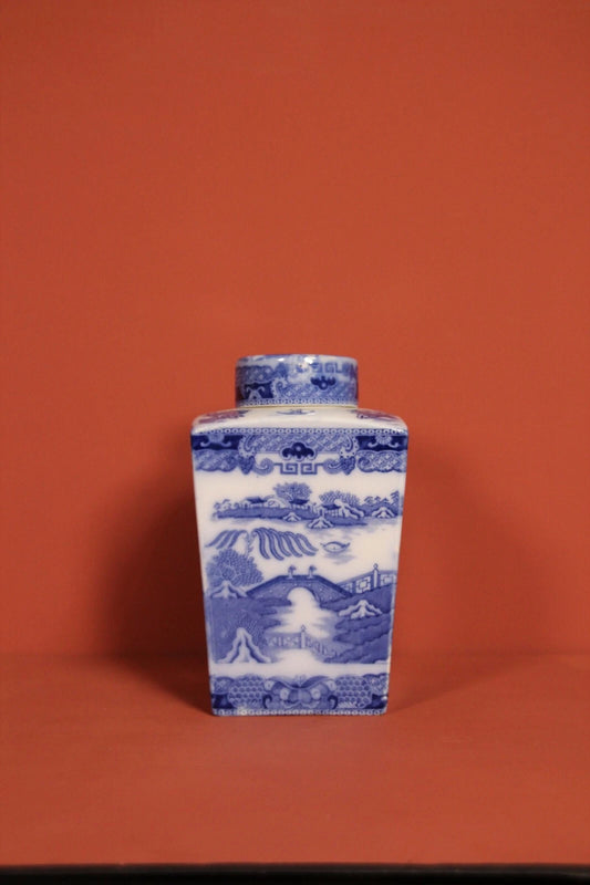 Vintage Ringtons Blue Willow Tea Caddy Jar – Ceramic with Lid, Newcastle