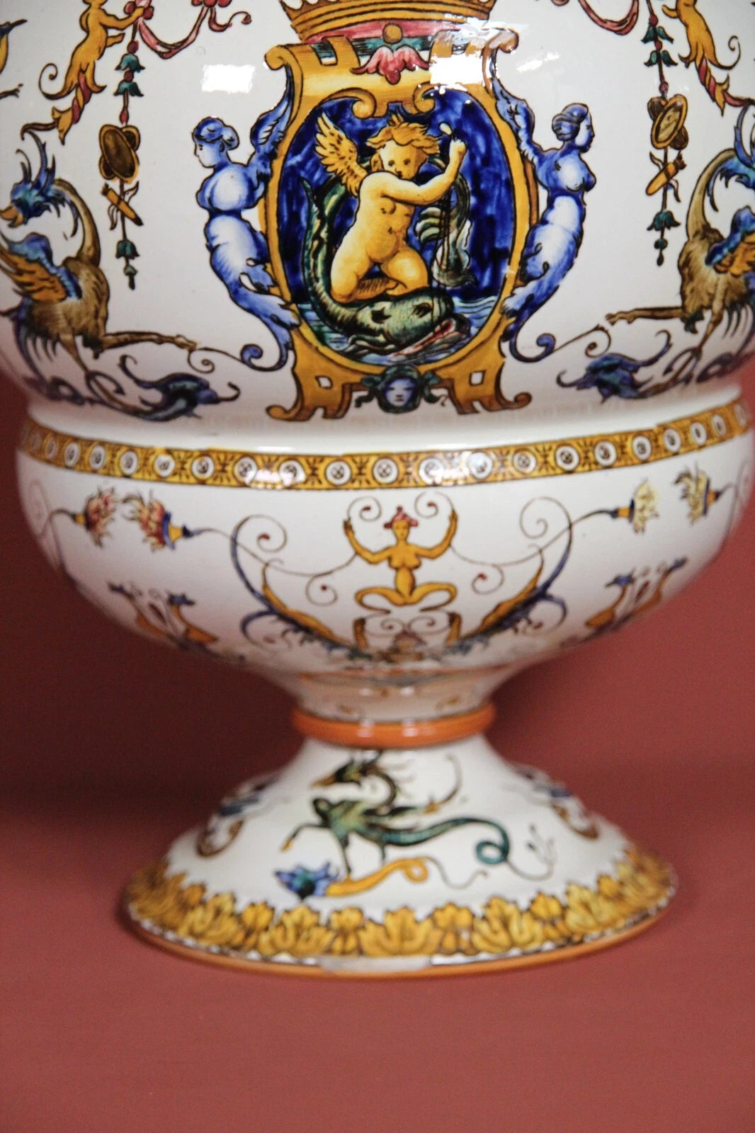 Gien Faience Renaissance Vase – Snake Handles, 19th Century, 40cm