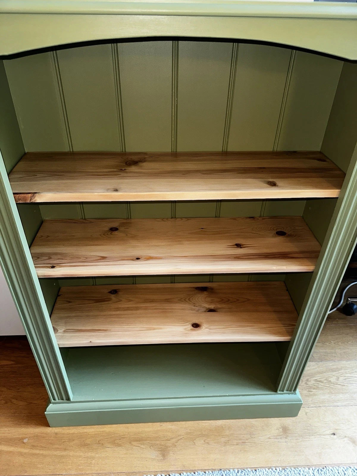 Freshly Painted Green Solid Wood Bookcase with Pine Shelves – 3 Tier