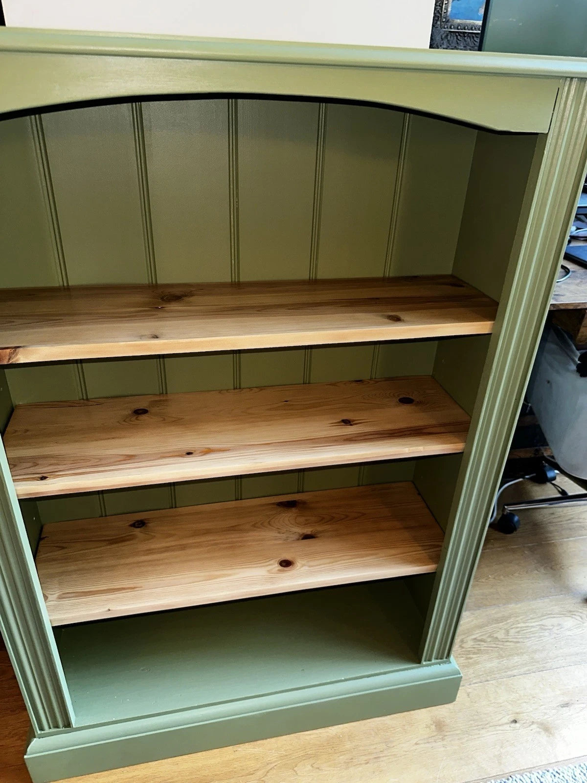 Freshly Painted Green Solid Wood Bookcase with Pine Shelves – 3 Tier