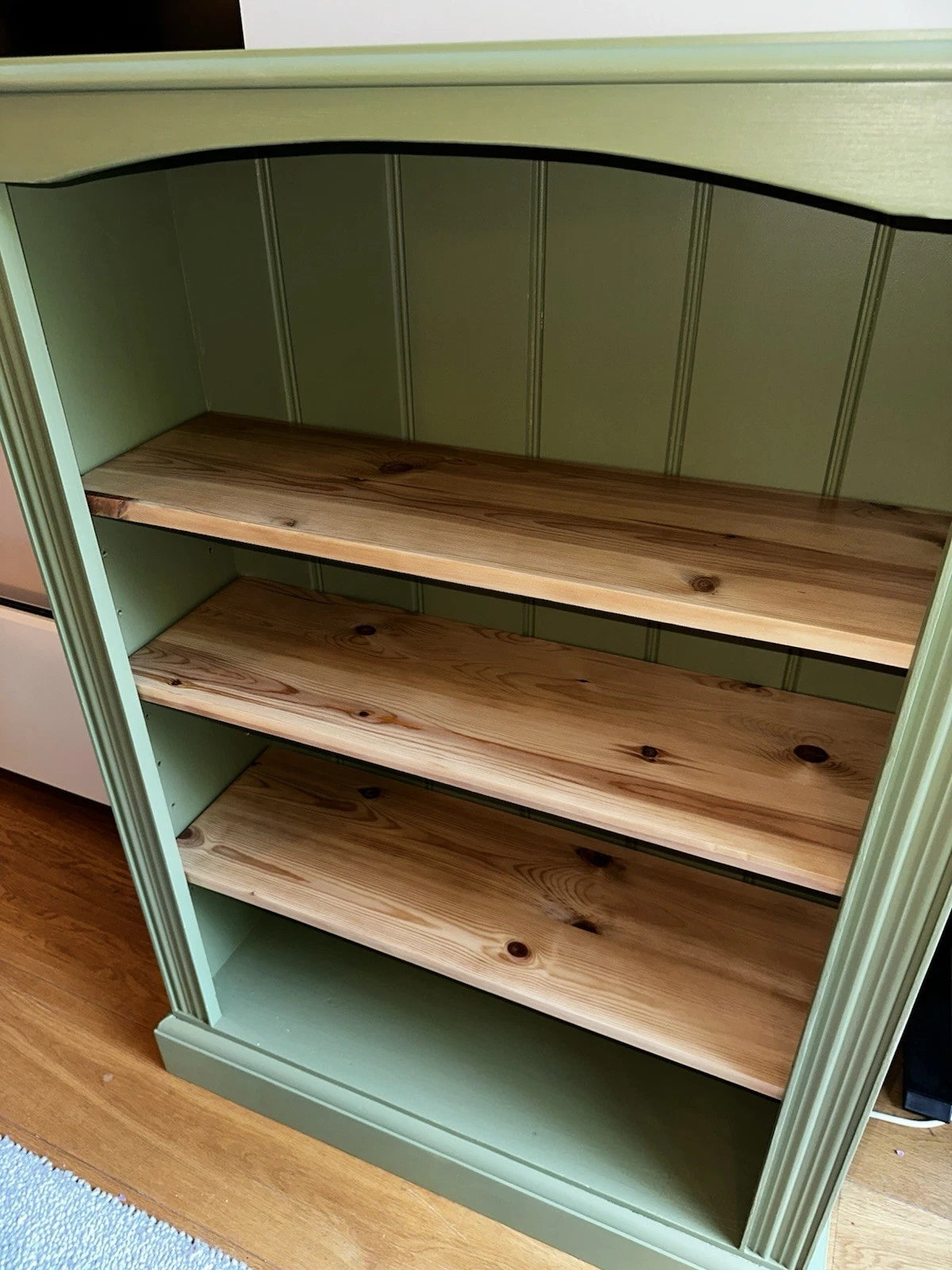 Freshly Painted Green Solid Wood Bookcase with Pine Shelves – 3 Tier