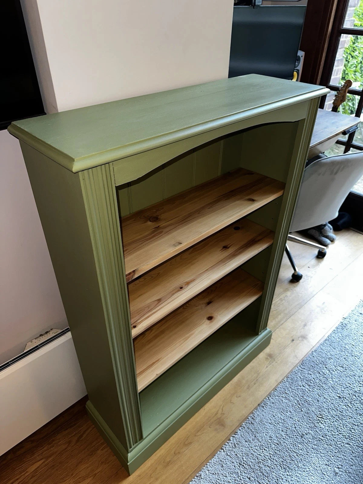 Freshly Painted Green Solid Wood Bookcase with Pine Shelves – 3 Tier