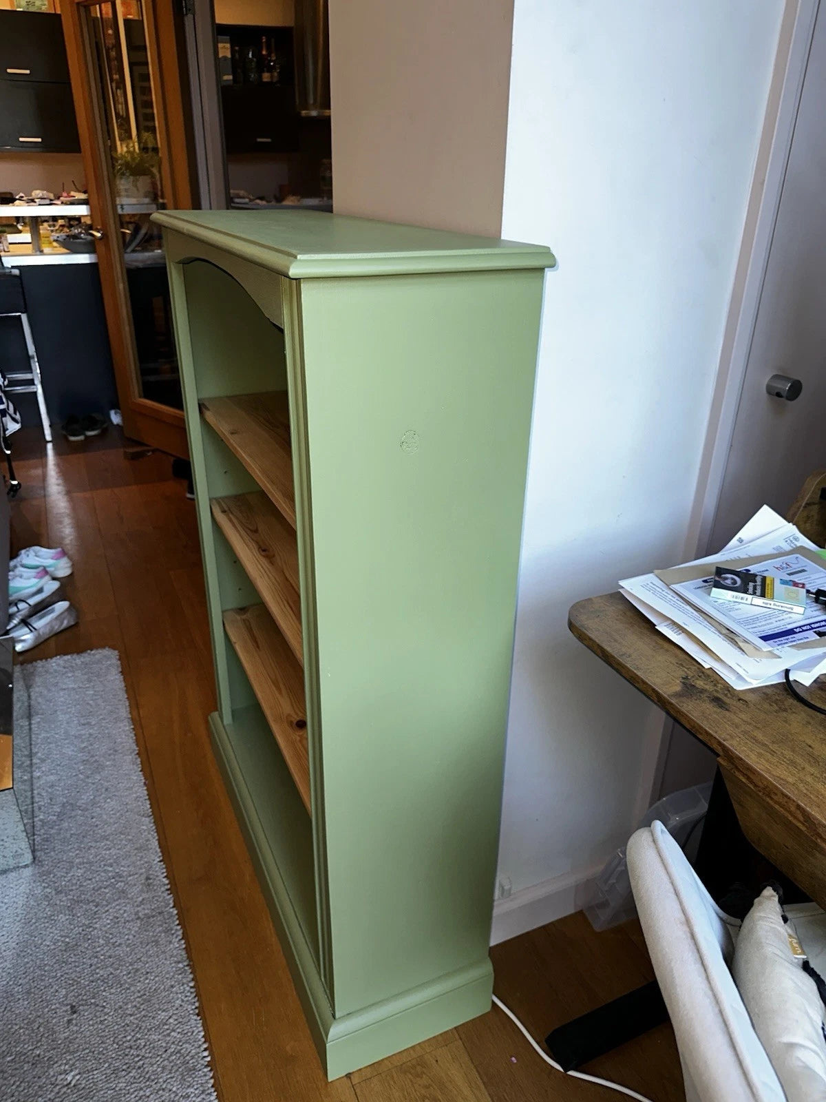 Freshly Painted Green Solid Wood Bookcase with Pine Shelves – 3 Tier