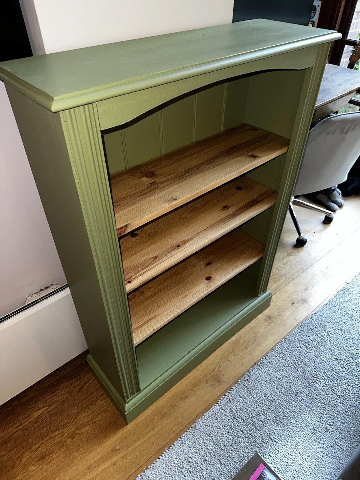 Freshly Painted Green Solid Wood Bookcase with Pine Shelves – 3 Tier
