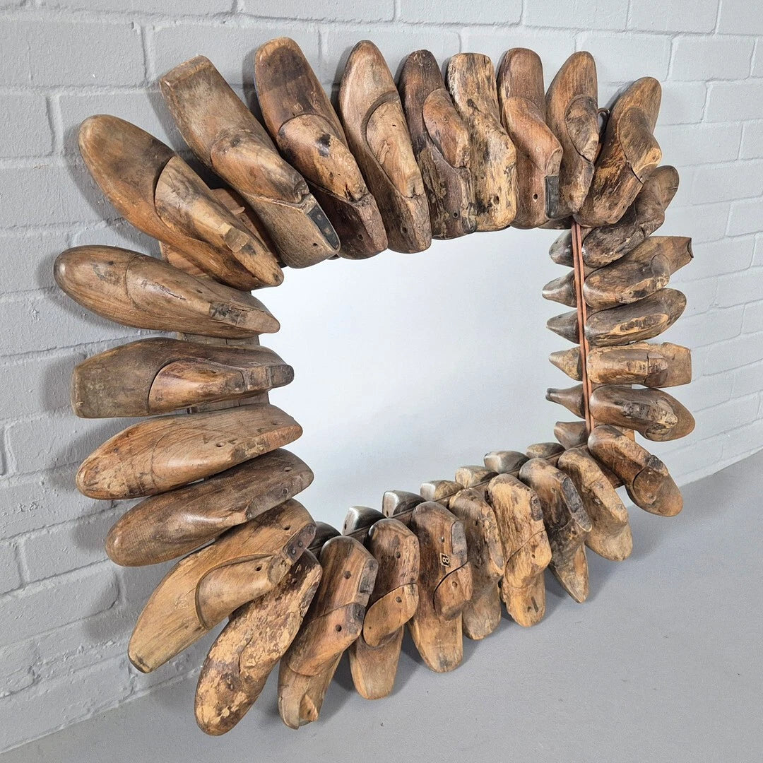 Large Vintage Shoe Last Mirror – Industrial Style Wall Art, 98x110cm