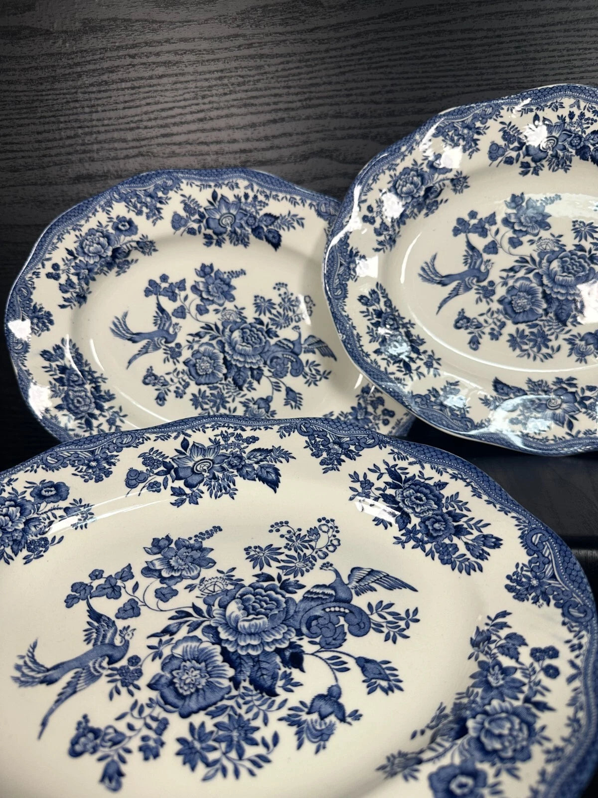 Set of 5 Enoch Wedgwood Dinner Plates – Blue & White Asiatic Pheasants
