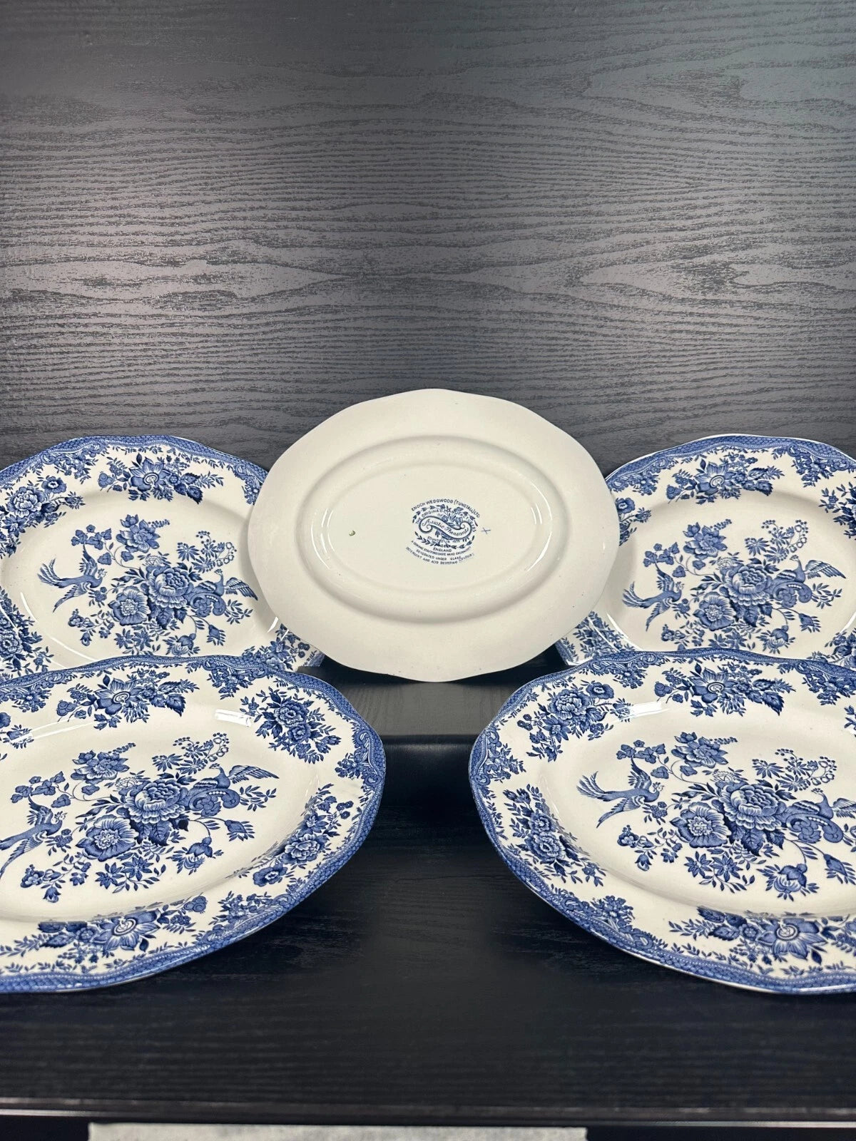 Set of 5 Enoch Wedgwood Dinner Plates – Blue & White Asiatic Pheasants